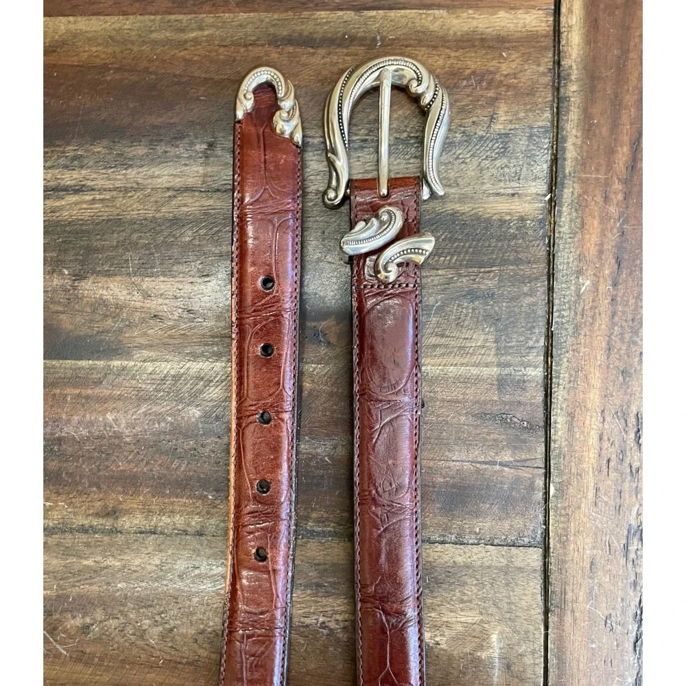 Vintage Y2K‎ Brighton Brown Mock Croc Leather Western Buckle Belt Large